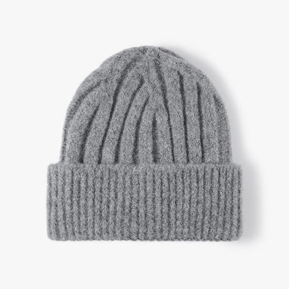 Fuzzy Ribbed Beanie Knitted Warm Winter Hat