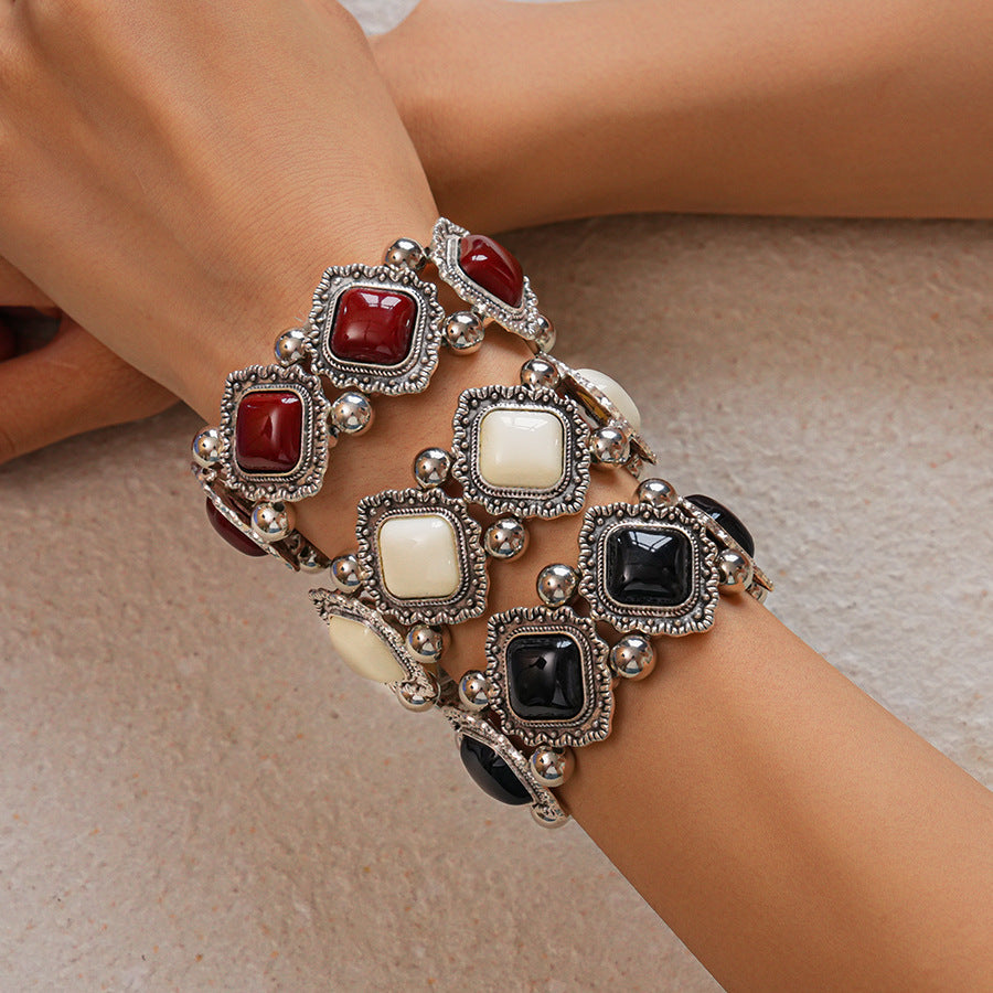 Diamond-Shaped Beaded Bangle Stretch Bracelet