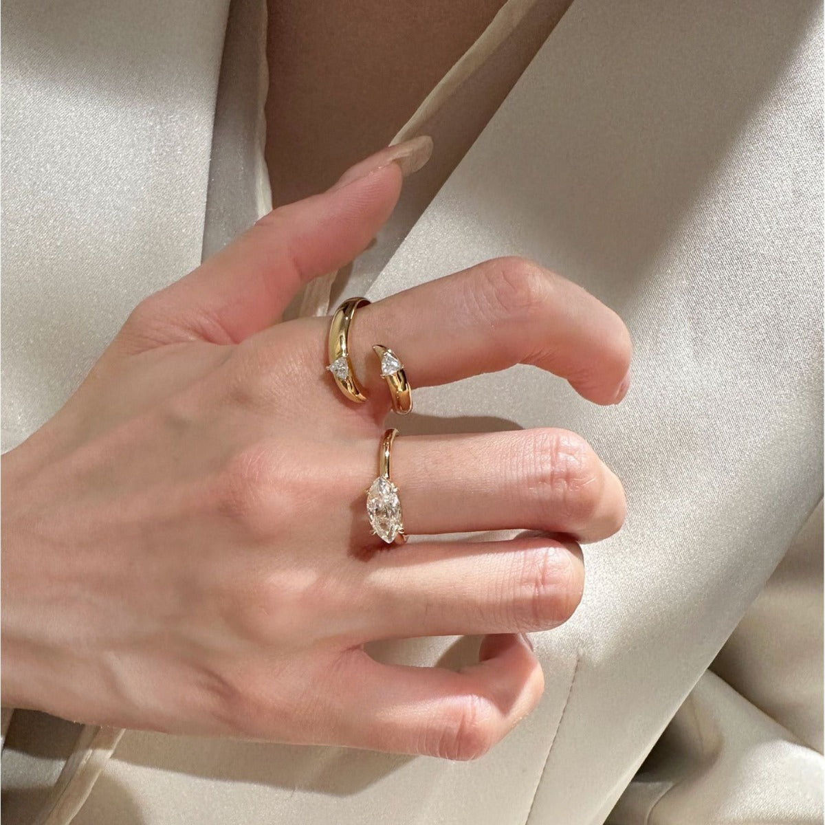 Simple Layered Rhinestone Elegant Rings