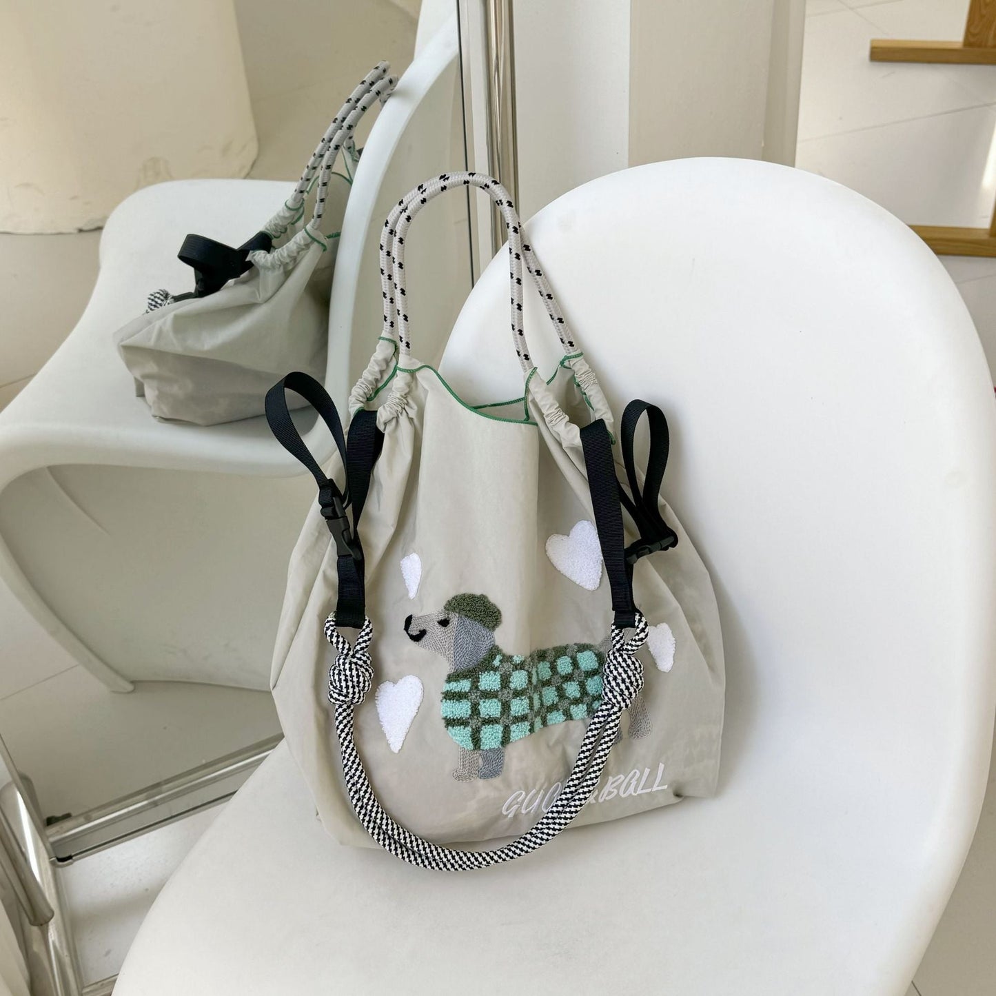 Plush Dog Embroidered Largr Capacity Shopping Bga