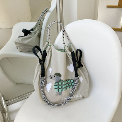 Plush Dog Embroidered Largr Capacity Shopping Bga