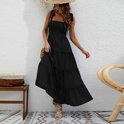 Ruffle Print Sleeveless String Strap Dress