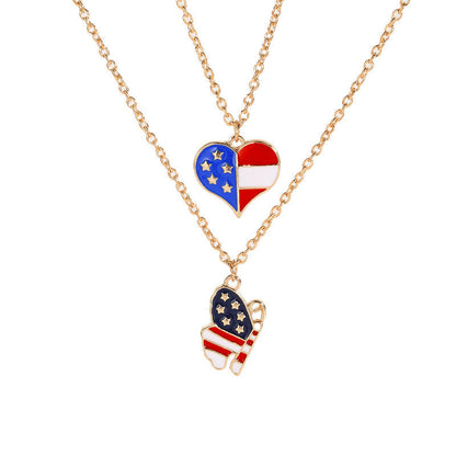 2Pcs USA Flag Heart Necklace Butterfly Necklaces