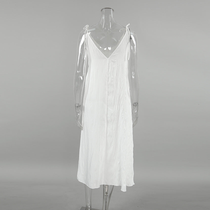 V-Neck Casual String Shoulder Sleepwear Dress