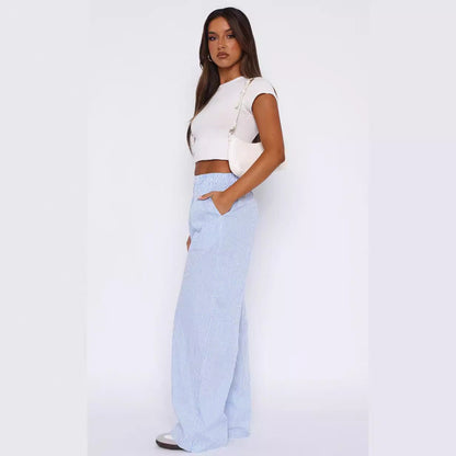 Stylish Wide Leg Striped Casual Pants