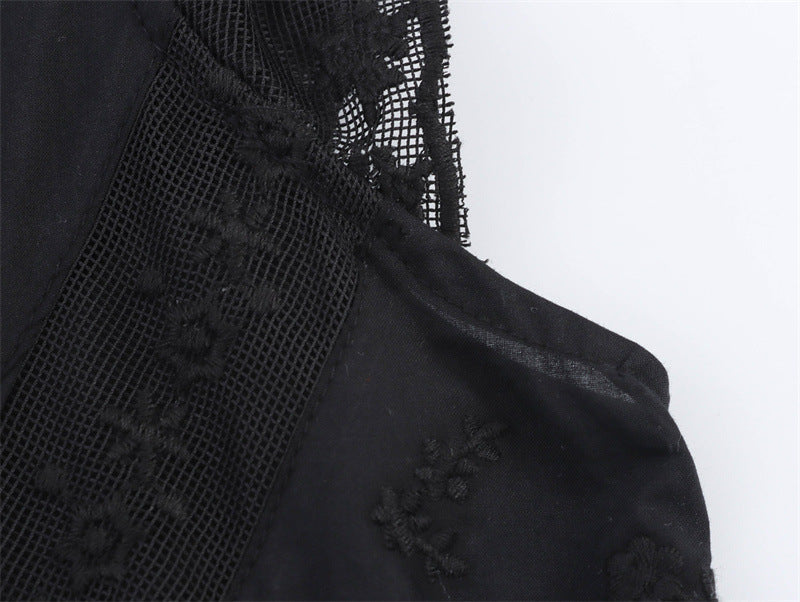 Casual Sleeveless Embroidered Tie Front Top