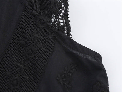 Casual Sleeveless Embroidered Tie Front Top