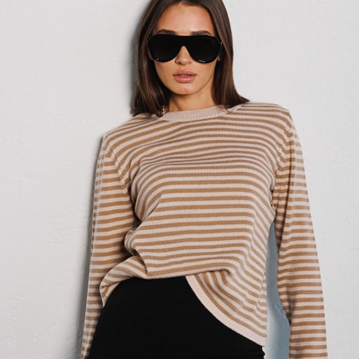 Stripe Contrast Color Knit Tops