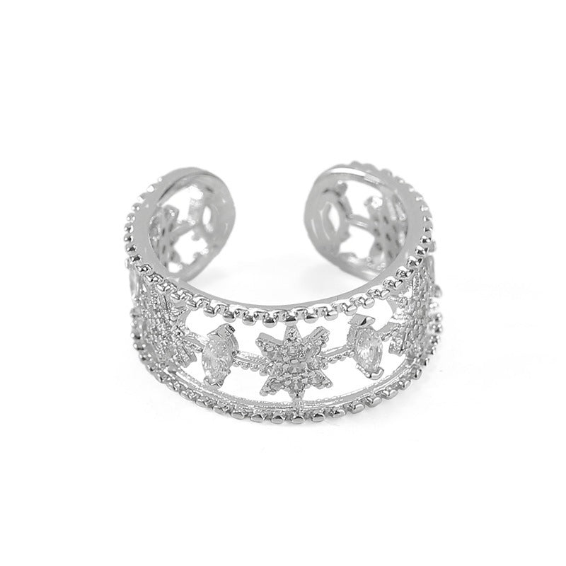 Trendy Hollow Out Zircon Star Adjustable Ring