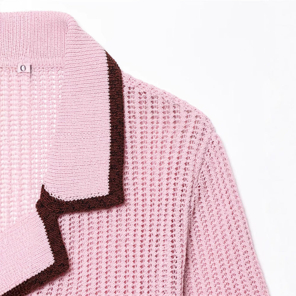 Simple Knitted Collared Top and Shorts Set