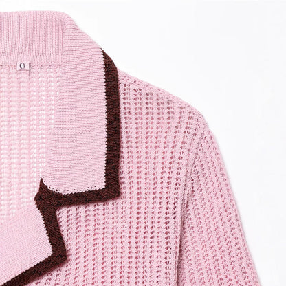 Simple Knitted Collared Top and Shorts Set