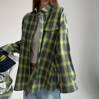 Vintage Plaid Loose Lapel Collar Top