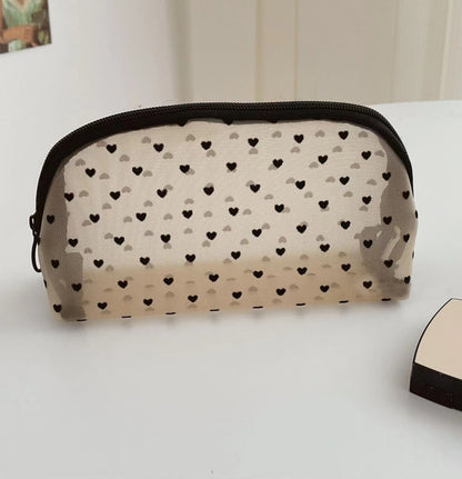 Love Print See Through Mesh Make Up Bag