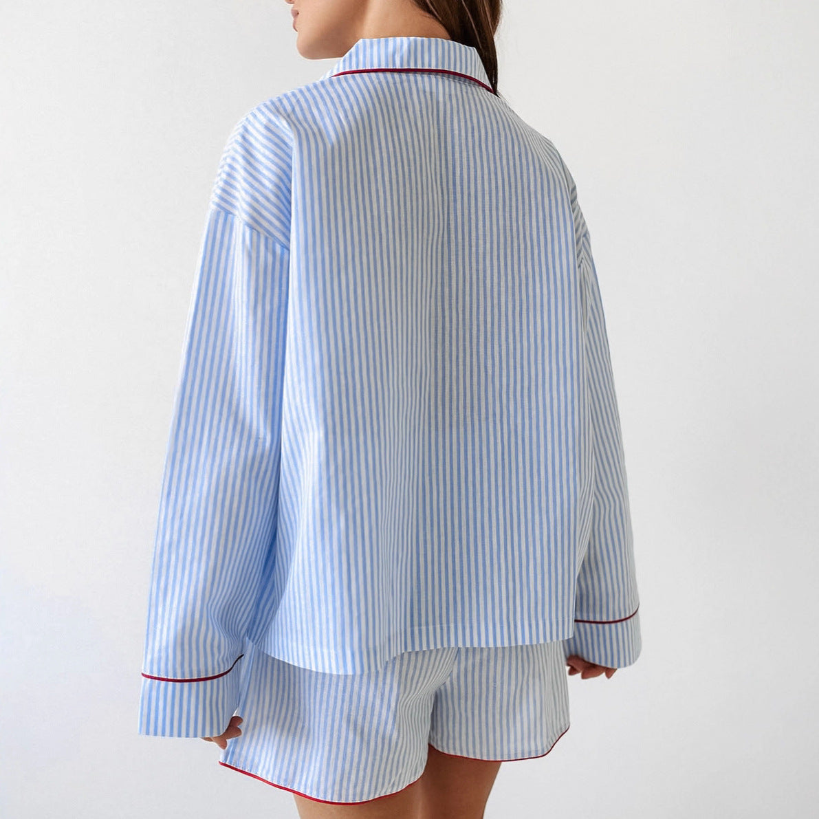 Striped Loose Shirt Shorts Loungewear Set