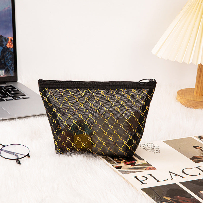 Simple Gold Mesh Portable Make Up Bags