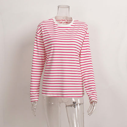 Striped Color Block Simple Loose T-Shirt