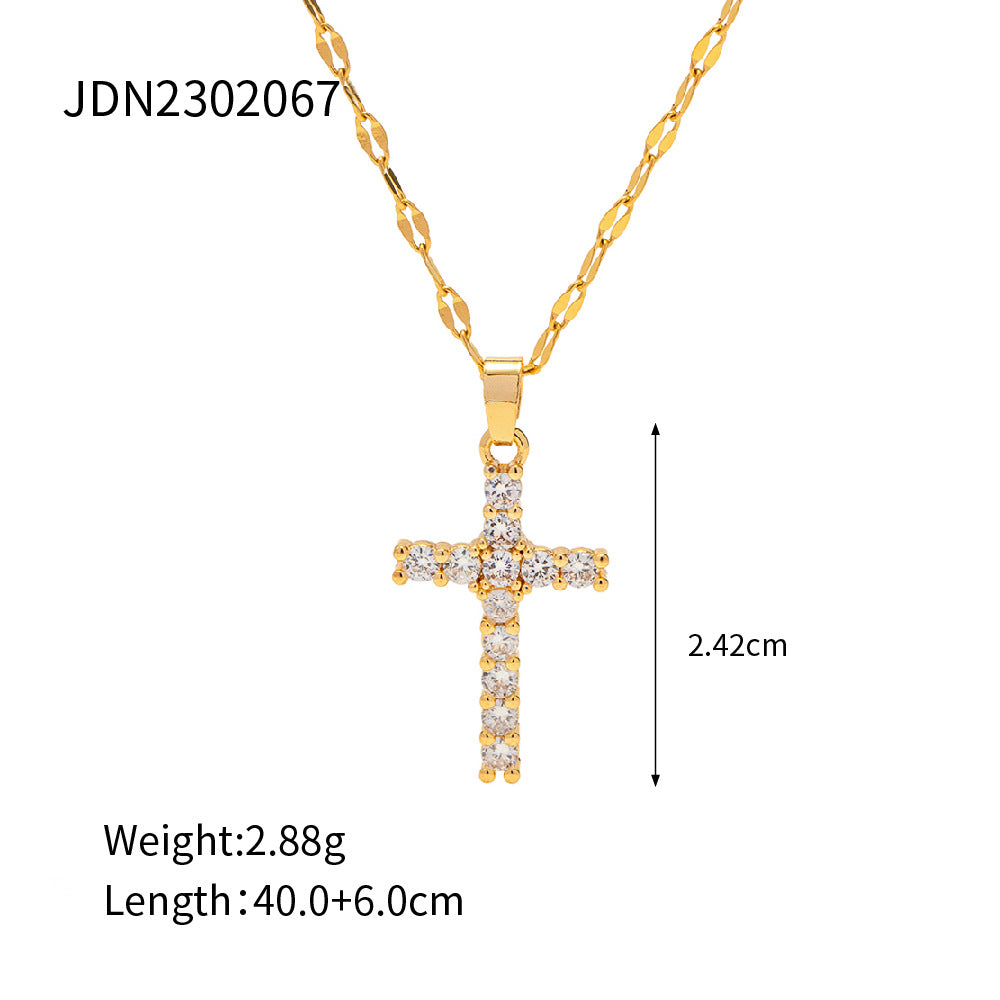 Vintage Rhinestone Cross Pendant Necklace