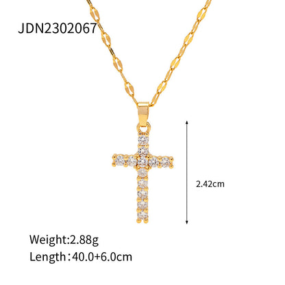 Vintage Rhinestone Cross Pendant Necklace
