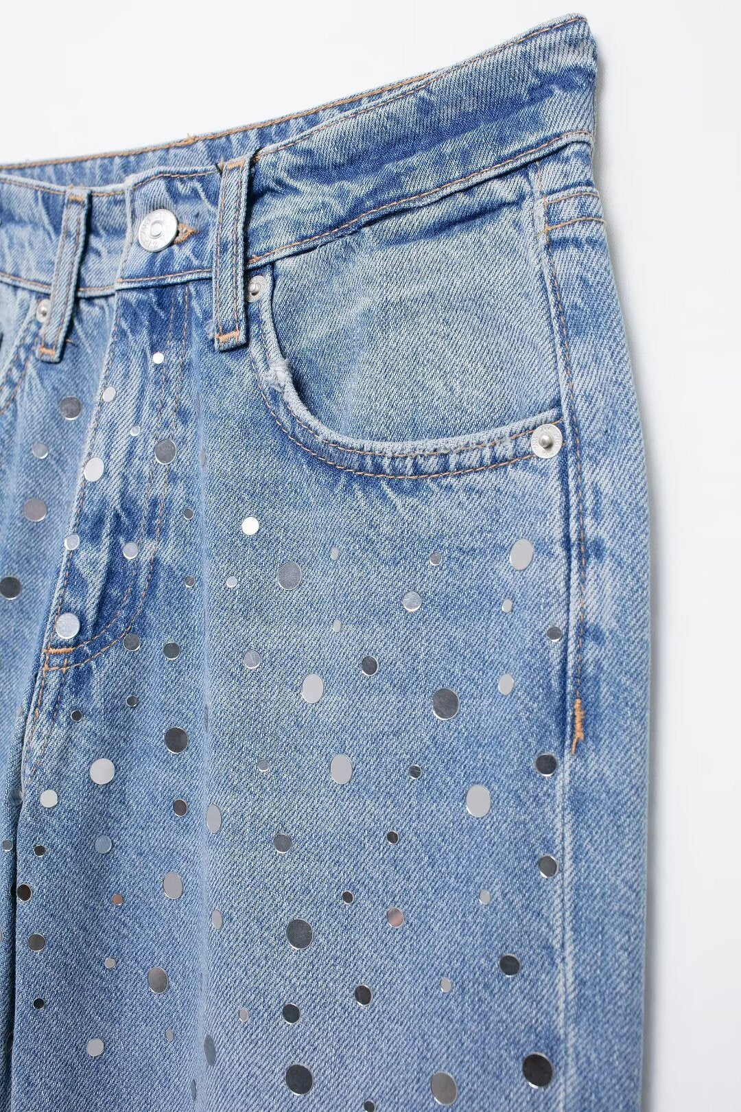 Versatile Sequin Wide Leg Denim Pants