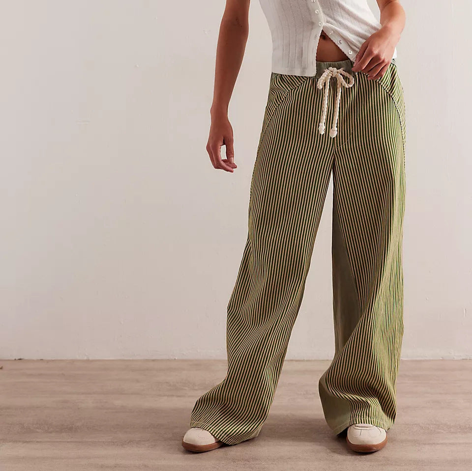 Simple Striped Color Block Wide Leg Pants