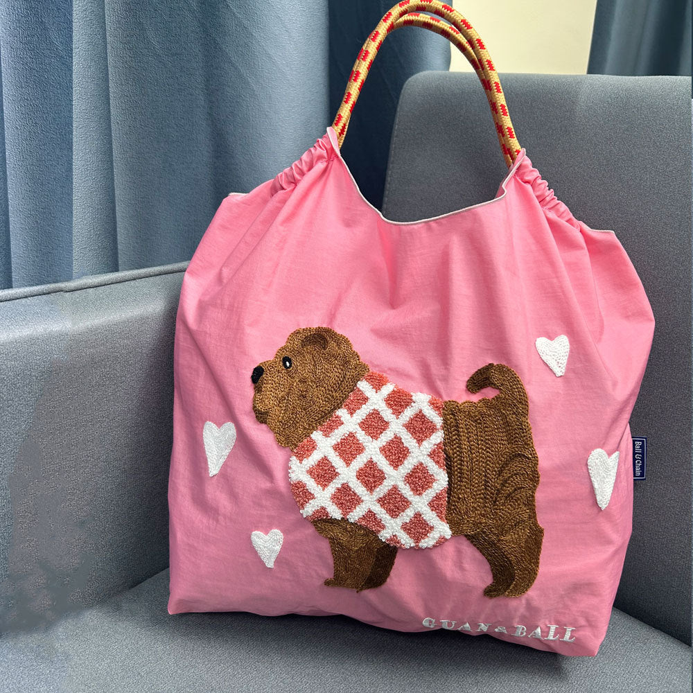 Plush Dog Embroidered Largr Capacity Shopping Bga