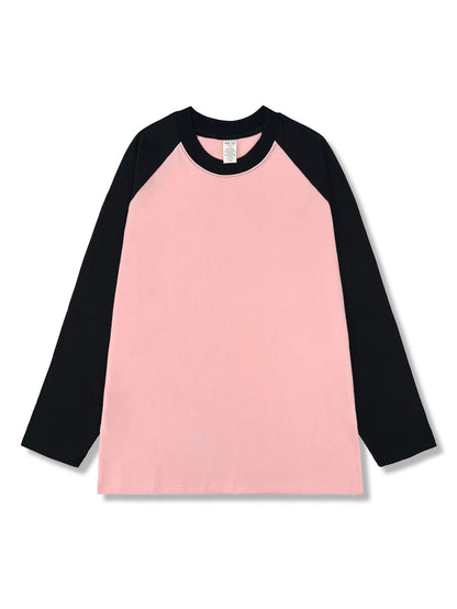Minimalist Color Block Crew Neck Long Sleeve Top