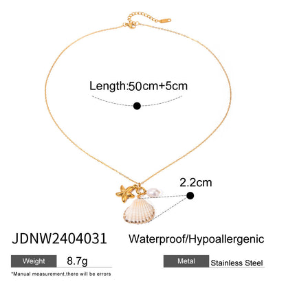 Pearl Starfish Shell Pendant Necklace