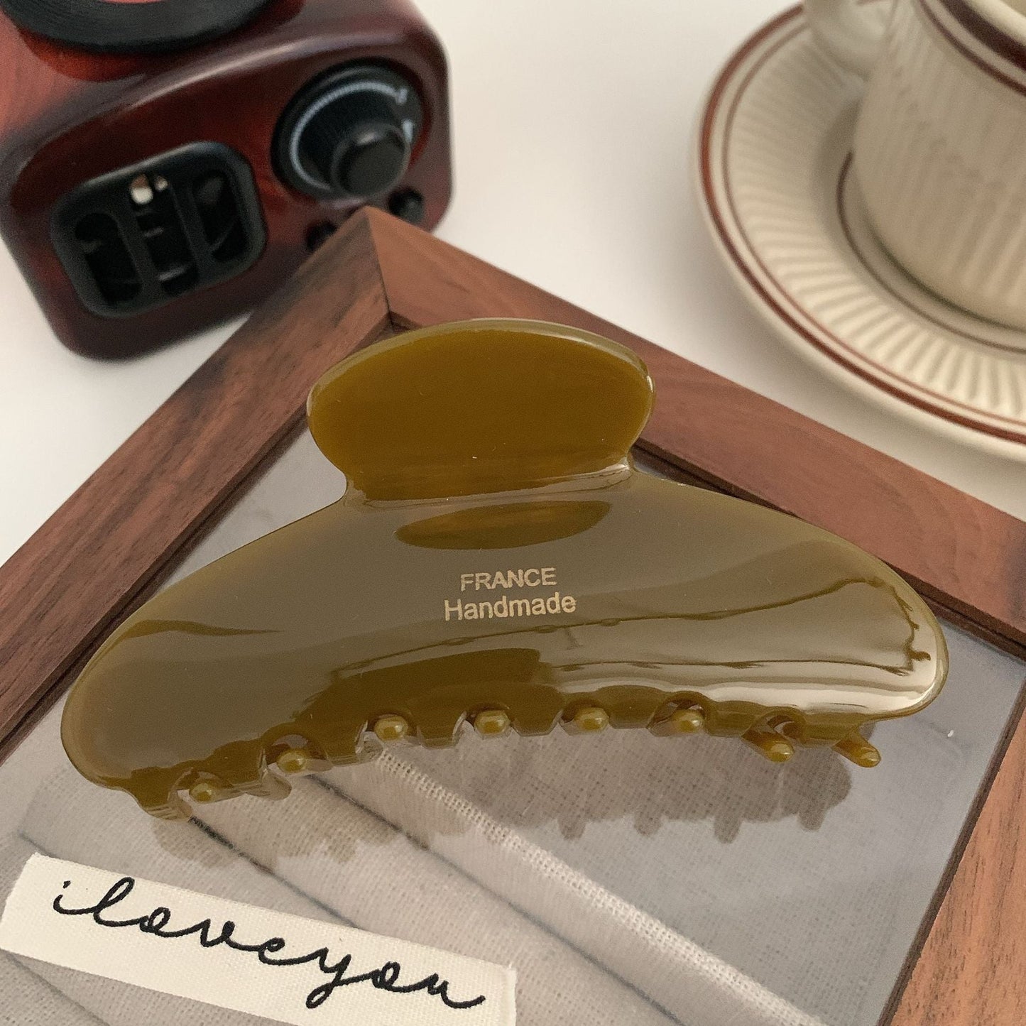 Floral Caramel Polka Dot Claw Clip