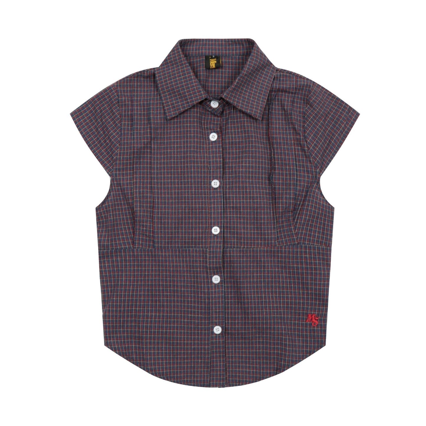 Vintage Lapel Collar Plaid Short Sleeve Top