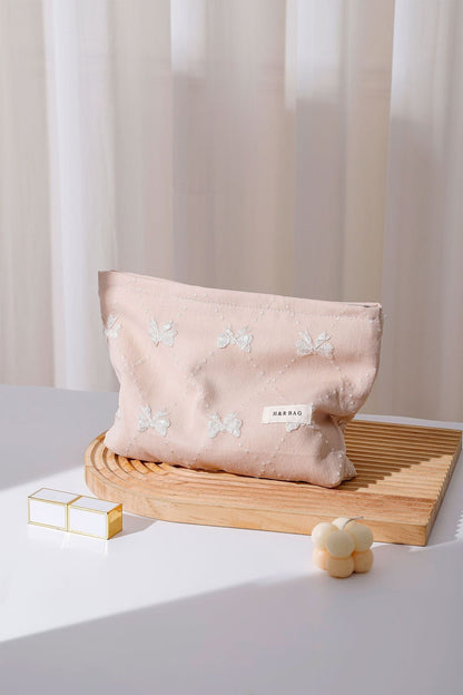 Cute Bow Embossed Portable Makeup Bag