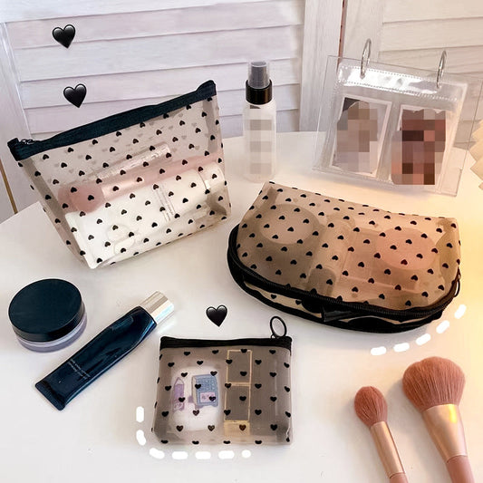Love Print See Through Mesh Make Up Bag