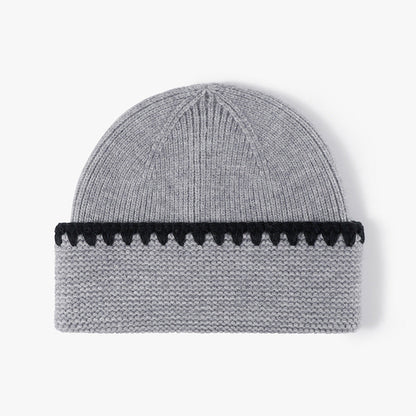 Minimalist Textured Cuffed Contrast Trim Knit Beanie