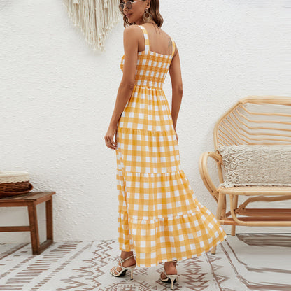 Color Block Striped Simple Spaghetti Dress