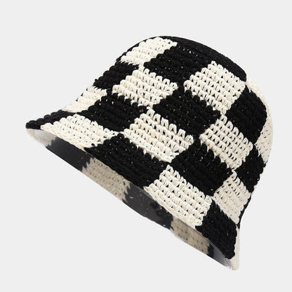 Crochet Knit Plaid Classic Bucket Hat