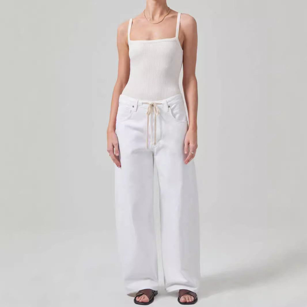 Distressed Loose Denim Pants Drawstring Jeans