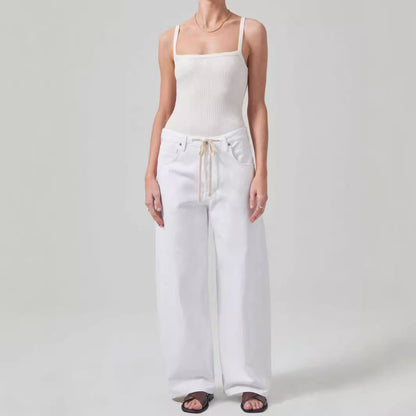 Distressed Loose Denim Pants Drawstring Jeans