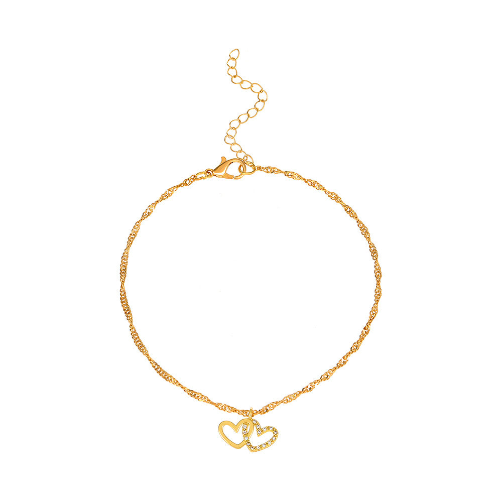 Rhinestone Heart Sparkling Anklet