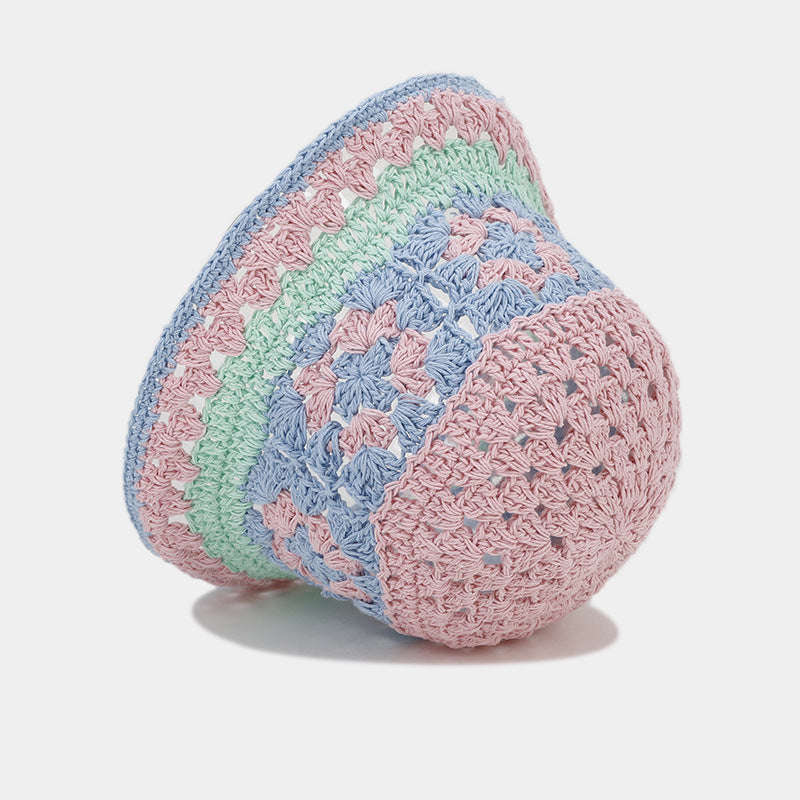 Contrast Color Hollow Out Crochet Bucket Hat