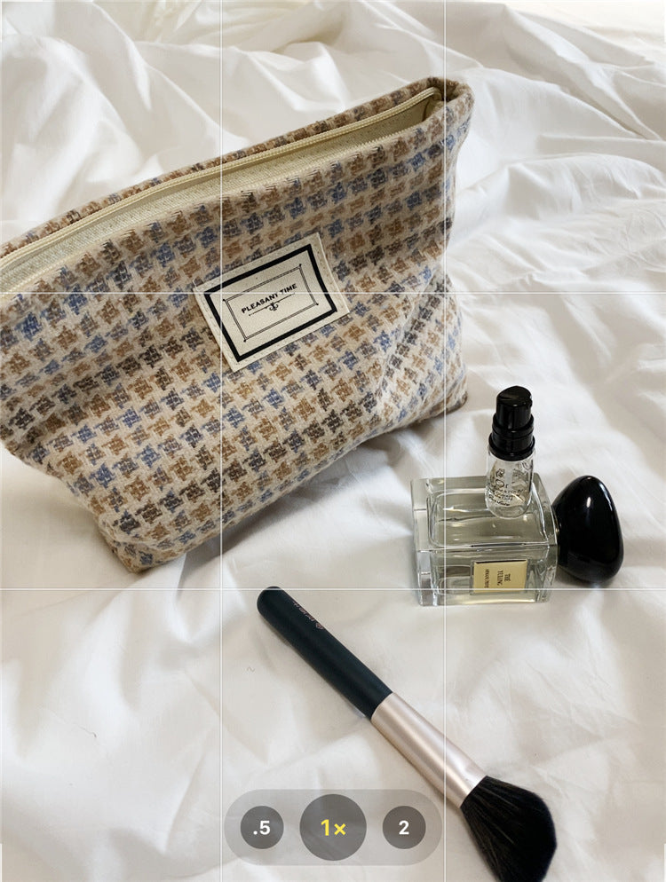 Plaid Color Block Large Capacity Make Up Bag
