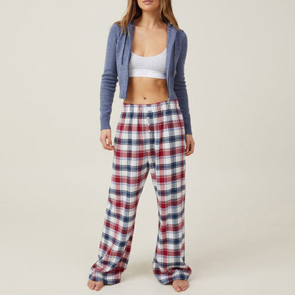 Plaid Loose Pockets Wide Leg Pants