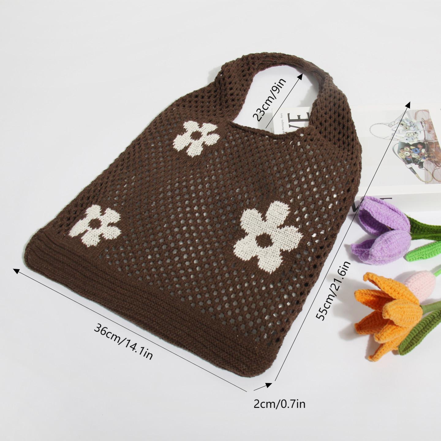 Flower Color Block Hollow Out Woven Handbag