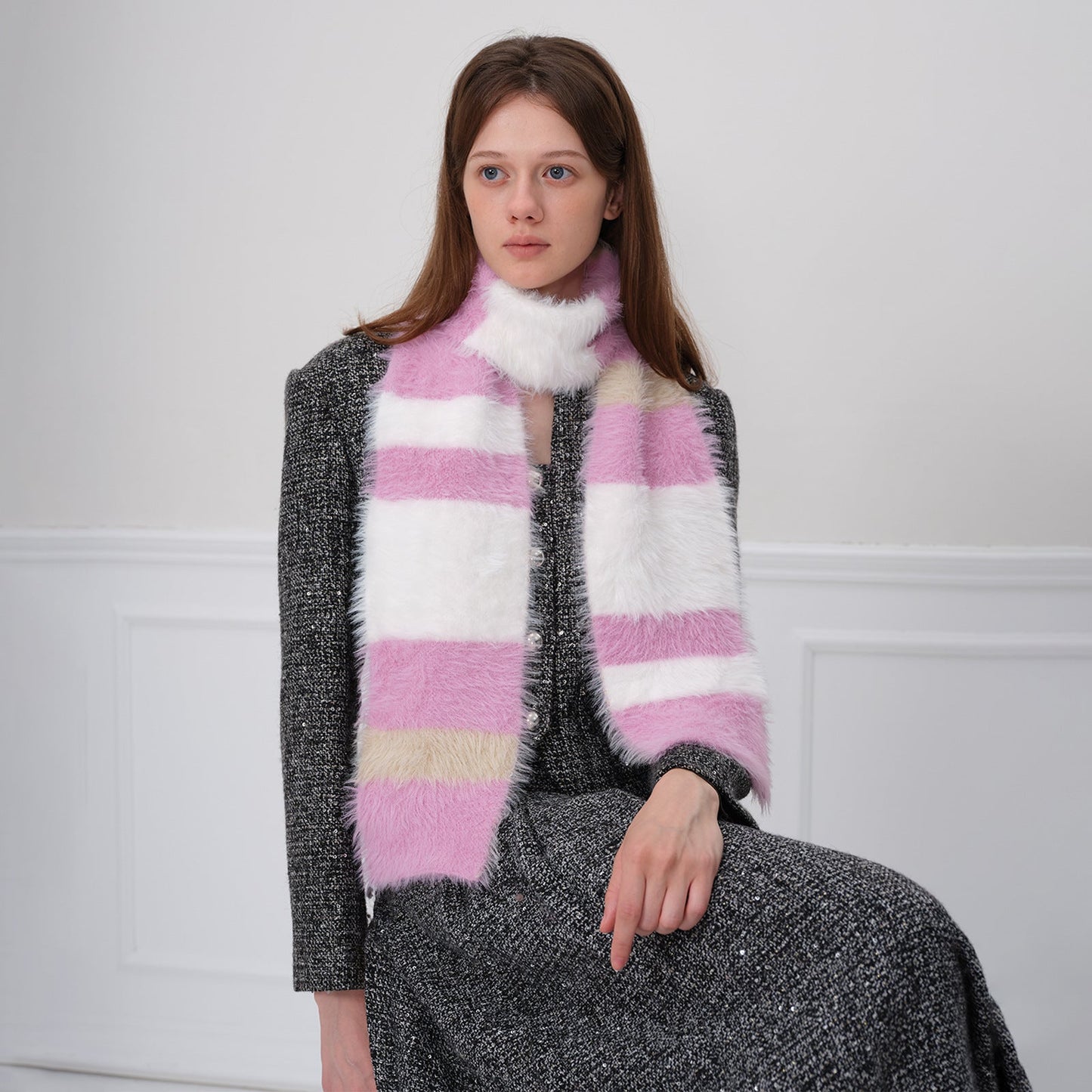 Soft Color Block Striped Plushed Scarve