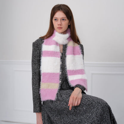 Soft Color Block Striped Plushed Scarve