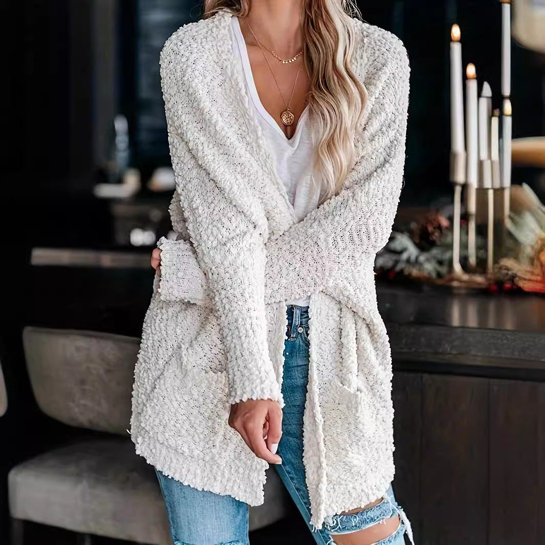 Solid Color Open Front Cozy Long Cardigan