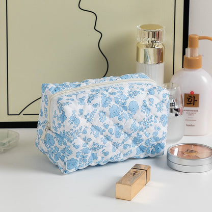 Floral Print Square Quilted Makeup Bag