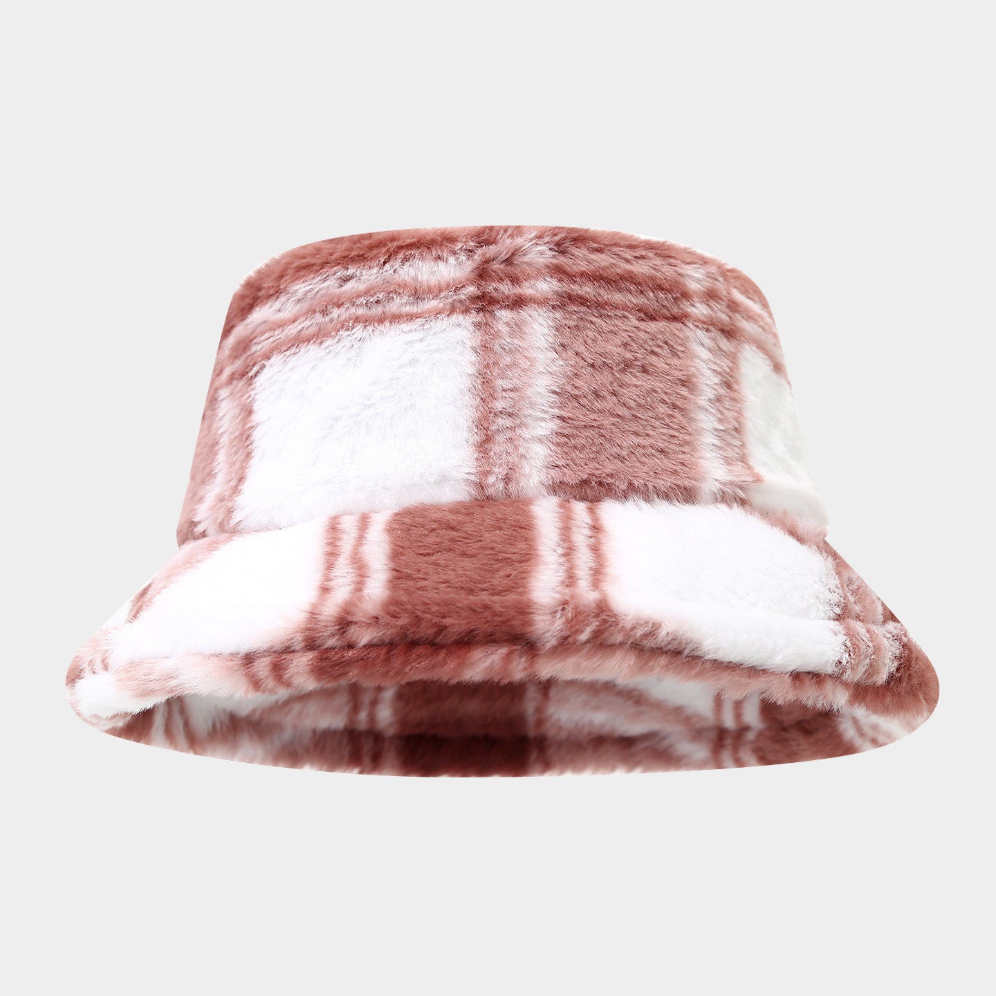 Color Block Plaid Soft Fleece Bucket Hat