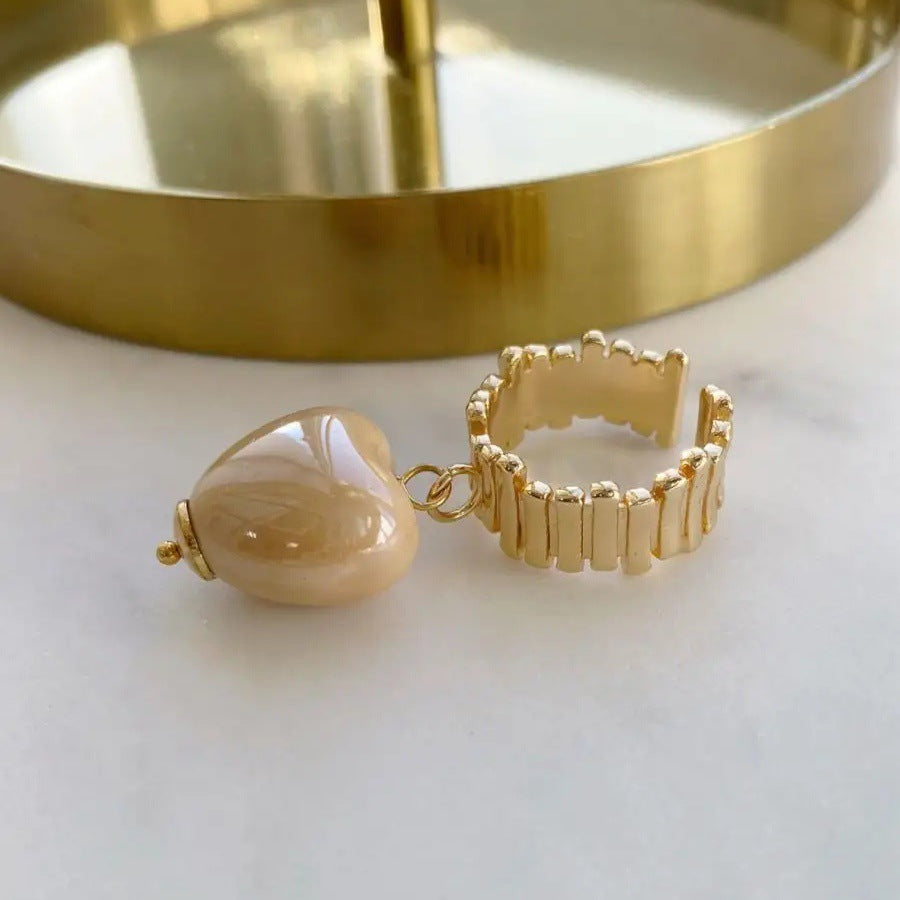 Trendy Candy Colored Ceramic Heart Ring