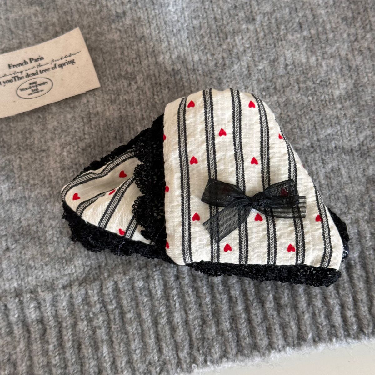 Striped Heart Print Bow Knot Hair Claw