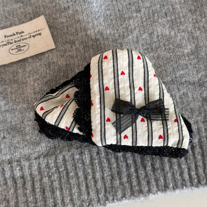 Striped Heart Print Bow Knot Hair Claw