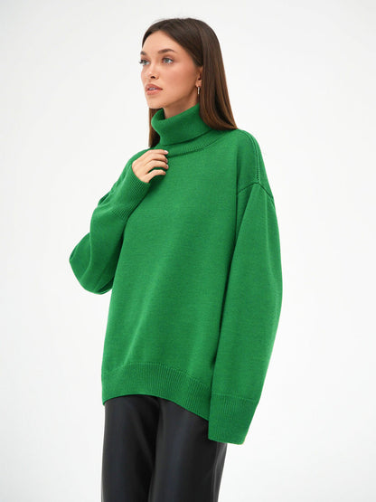 High Collar Loose Solid Color Sweater